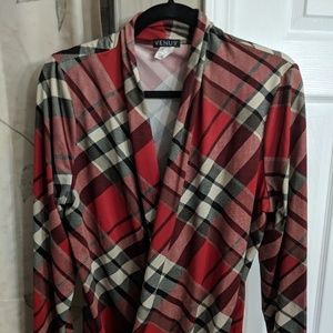 Deep V neck/cowl neck style plaid print top